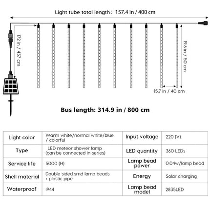 10PCS 50cm Meteor Shower LED Rain Drop String Light, Falling Star Decor