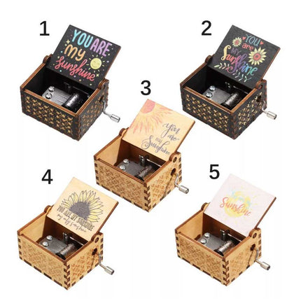 Hand Cranked You Are My Sunshine Music Box Black Engraved Gift