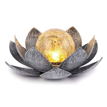 Solar Lotus Flower LED Light, Silver Crackle Glass Ball 28cm Ornament