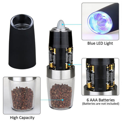 Electric Pepper Mill & Salt Grinder, Gravity Automatic Battery LED