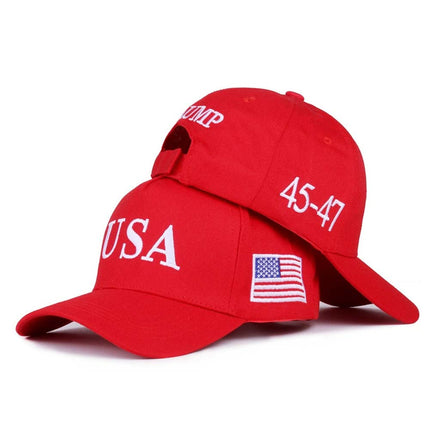 Trump USA 45-47 Embroidered Red White Adjustable Patriotic Cap Hat