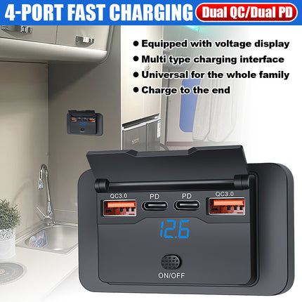 DC 12V-24V PD USB-C Fast Car Charger Socket Power Outlet Panel