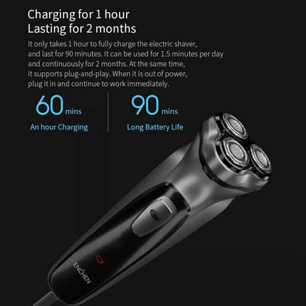 Men's Electric Rotary Shaver 3 Heads, Cordless Wet/Dry USB Rechargeable