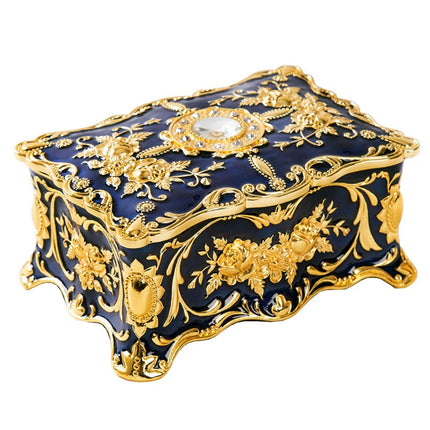 Retro Blue Jewelry Box Trinket Organizer, Alloy Ring Necklace Storage Box