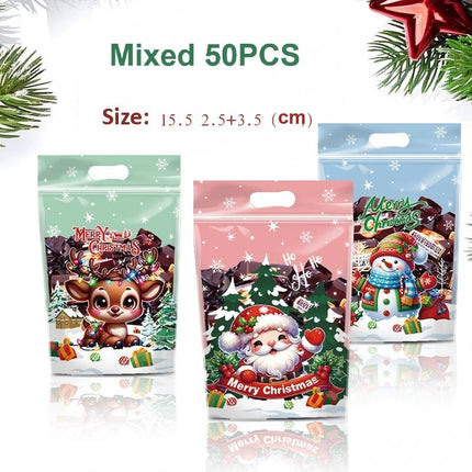 50PCS 3Patterns Christmas Wrapping Bags Gift Bags 15X23CM Xmas Day