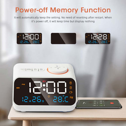 LED Digital Alarm Clock with Calendar, Temperature, FM Radio & Snooze