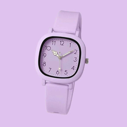 Fashion Purple Silicone Quartz Watch for Women, Stainless Steel Case