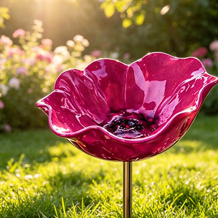 Iron Bird Bath & Feeder Garden Stake, Outdoor Decor, Metal Flower, 15cm
