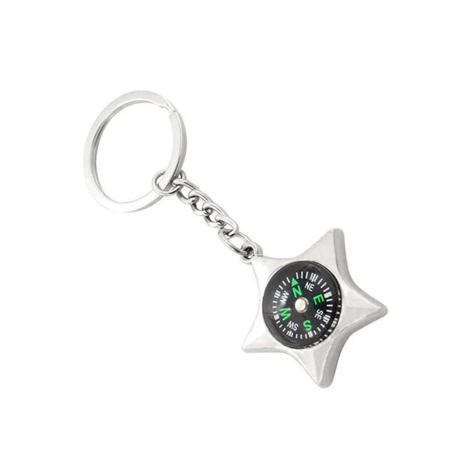 Compass Keychain Key Ring, Chrome Metal Pendant Gift for Men