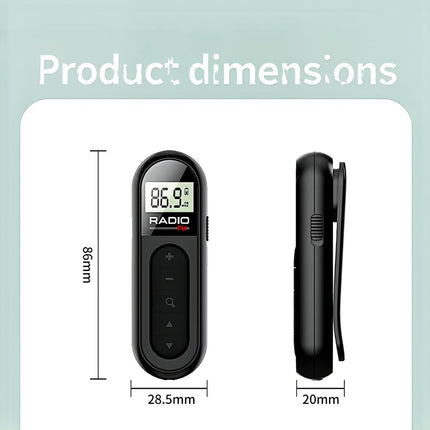Portable Mini FM Radio with Clip, Rechargeable for Tour Guide & Racing
