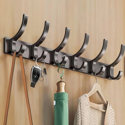 6 Hook Aluminum Wall Mount Hanger Coat Clothes Key Holder Door Rack