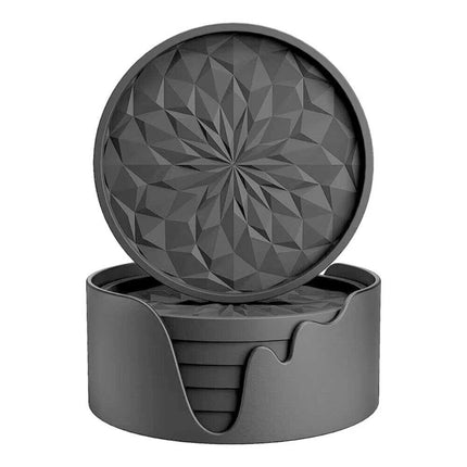 6Pcs Silicone Coasters with Holder, Non-Slip Cup Mats for Drinks & Glasses