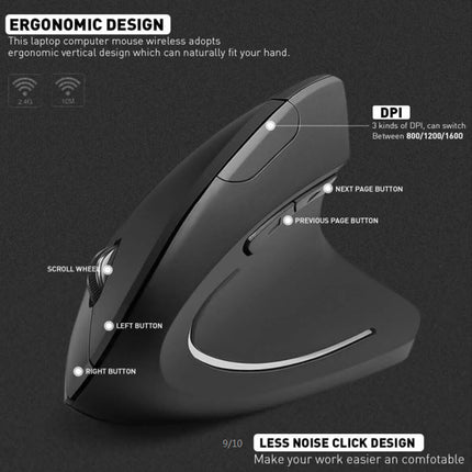 Rechargeable Vertical 1600DPI 2.4GHz Wireless Mouse Right Hand