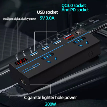 12V to 240V 200W Car Inverter 4 USB Ports AC Converter Vehicle Charger