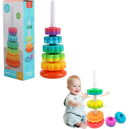 Fun Spinning Rainbow Stacking Tower with Gears for Toddlers
