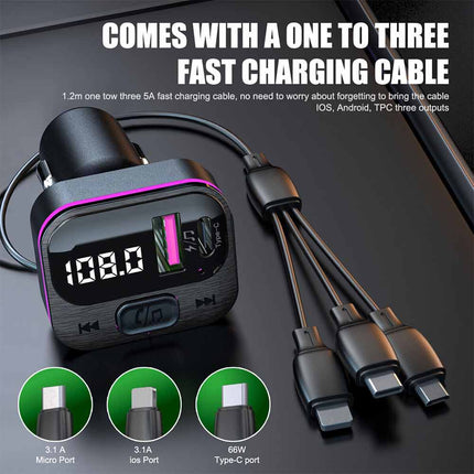 Car Bluetooth FM Transmitter USB Type C Fast Charger Hands Free Adapter