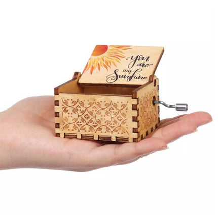 Hand Cranked You Are My Sunshine Music Box Black Engraved Gift