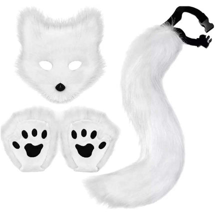 Furry Cat Fox Cosplay Mask Set Christmas Party Costume Tail Paws