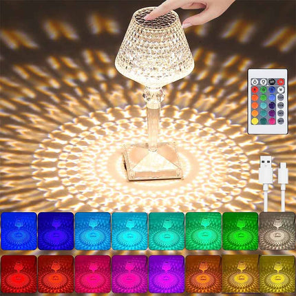 USB Rechargeable RGB Crystal Night Light Dimmable 16 Colors Bedside
