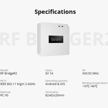SONOFF RF Wireless Bridge R2 433MHz Gateway, Smart Remote Controller