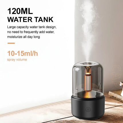 Vintage Black USB Plug-In Candlelight Aroma Diffuser Humidifier 120ml