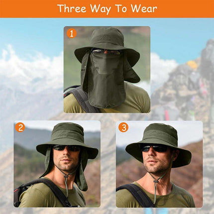 Outdoor Sun UV Protection Fishing Cap Neck Face Flap Hat Wide Brim Summer
