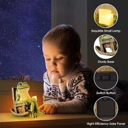 Solar Powered Frog Statue LED Light, Mini Garden Ornament Indoor/Outdoor
