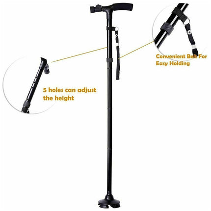 Adjustable Folding Walking Stick with LED Light and Comfortable Strap