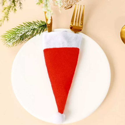 10PCS Red Hat Santa Cutlery Bags Xmas Knife Fork Holder Decoration