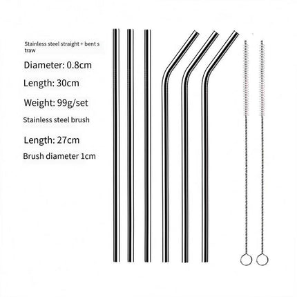 304SS Straw Set for 40oz Cup, 3 Straight, 3 Bent +2 Brushes Boxed