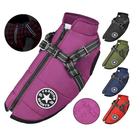 Waterproof Winter Dog Jacket with Harness, Breathable Sizes S-L