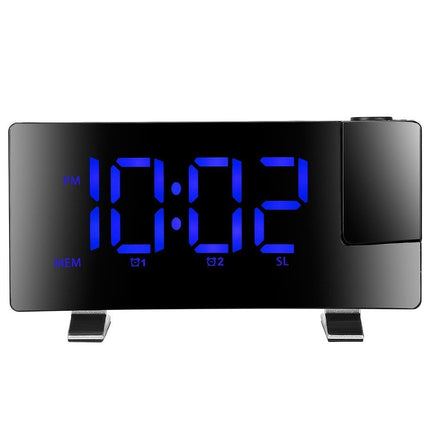 LED Projection Alarm Clock with Radio, Curved Screen Digital