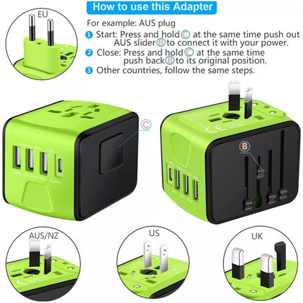 Universal Travel Adapter 3.4A: 3 USB + Type-C, Fast Charging