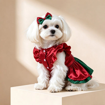 Christmas Santa Dog Dress Costume, Festive Puppy Outfit Red Green for 2-3kg
