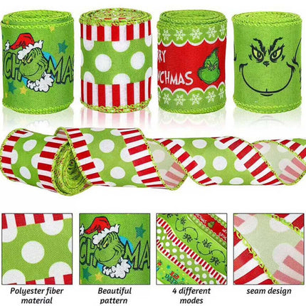 4pcs Christmas Wired Ribbon 2.5In 20Yards for Wreaths Bows DIY