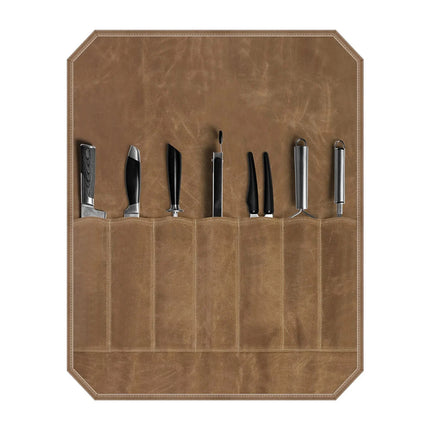 Canvas Chef Knife Roll Up Bag Khaki Portable Kitchen Knife Storage Organizer