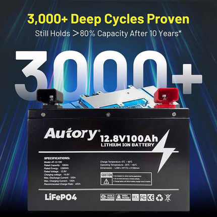 Autory 12.8V 100Ah LiFePO4 Lithium Battery - RV Metal Case Mount Bracket Kit