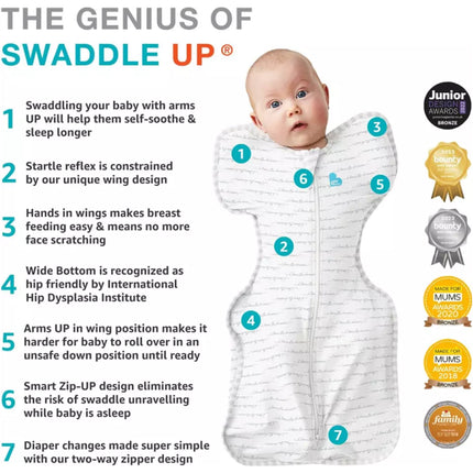 Stage 1 Swaddle UP Lite 0.2 TOG Sleeping Bag Grey Middle Size