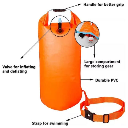 Inflatable Swim Buoy & Dry Bag, Open Water Tow Float, PVC Storage