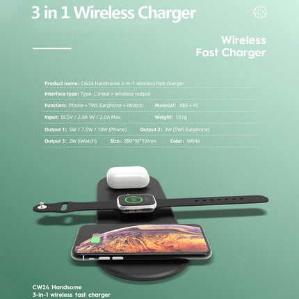 3 in 1 Wireless Charging Dock Station for Watch Phone Earphones