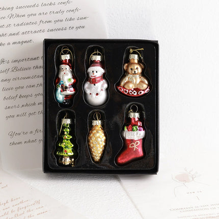 Retro Glass Christmas Tree Hanging Decorations Set of 6 Nostalgic