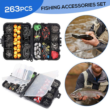 263PCS Fishing Accessories Kit with Tackle Box, Plier & Jig Hooks