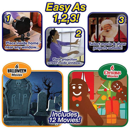 12-Movie Holographic Projector for Christmas Halloween, Window & Stage Lamp
