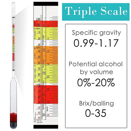 Home Brew Wine Hydrometer Set – Triple Scale Alcohol Tester & Test Jar