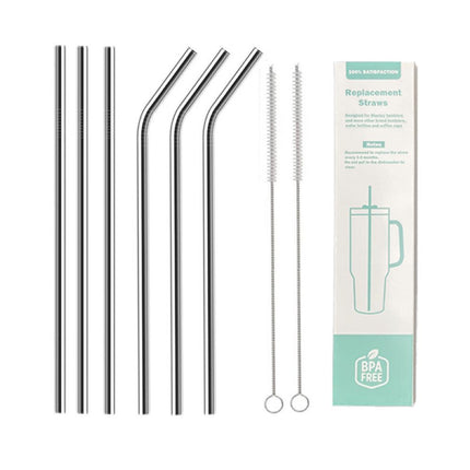 304SS Straw Set for 40oz Cup, 3 Straight, 3 Bent +2 Brushes Boxed