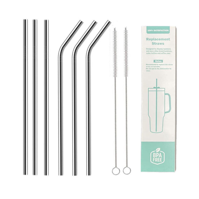 304SS Straw Set for 40oz Cup, 3 Straight, 3 Bent +2 Brushes Boxed