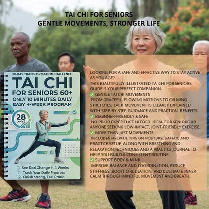 Spiral-Bound Tai Chi Practice Book with Daily Exercises for Seniors & Beginners