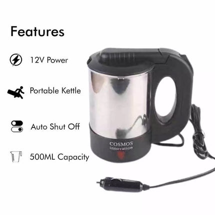 Portable 500ml Car Kettle 12V, Travel Water Heater for Caravan Camping