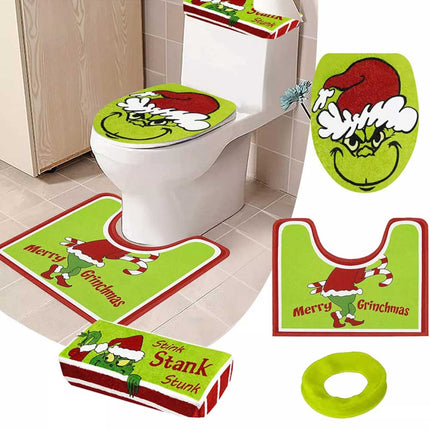 Christmas Green Cartoon Character Bathroom Set Toilet Seat Cover Xmas