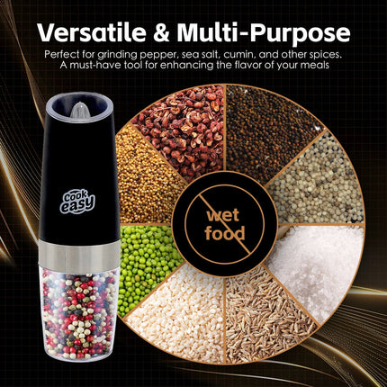 2 Pcs Electric Salt & Pepper Shakers – Gravity-Activated Spice Grinders